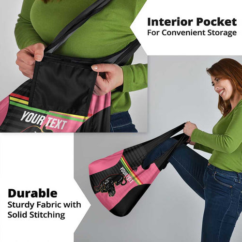 Custom Panthers Rugby Grocery Bag Black Pink Color Sporty Style