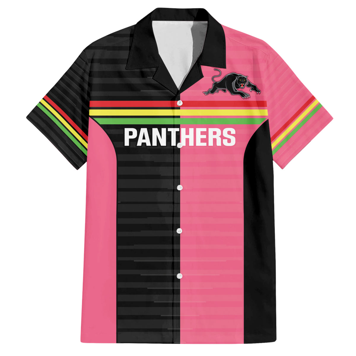 Custom Panthers Rugby Hawaiian Shirt Black Pink Color Sporty Style