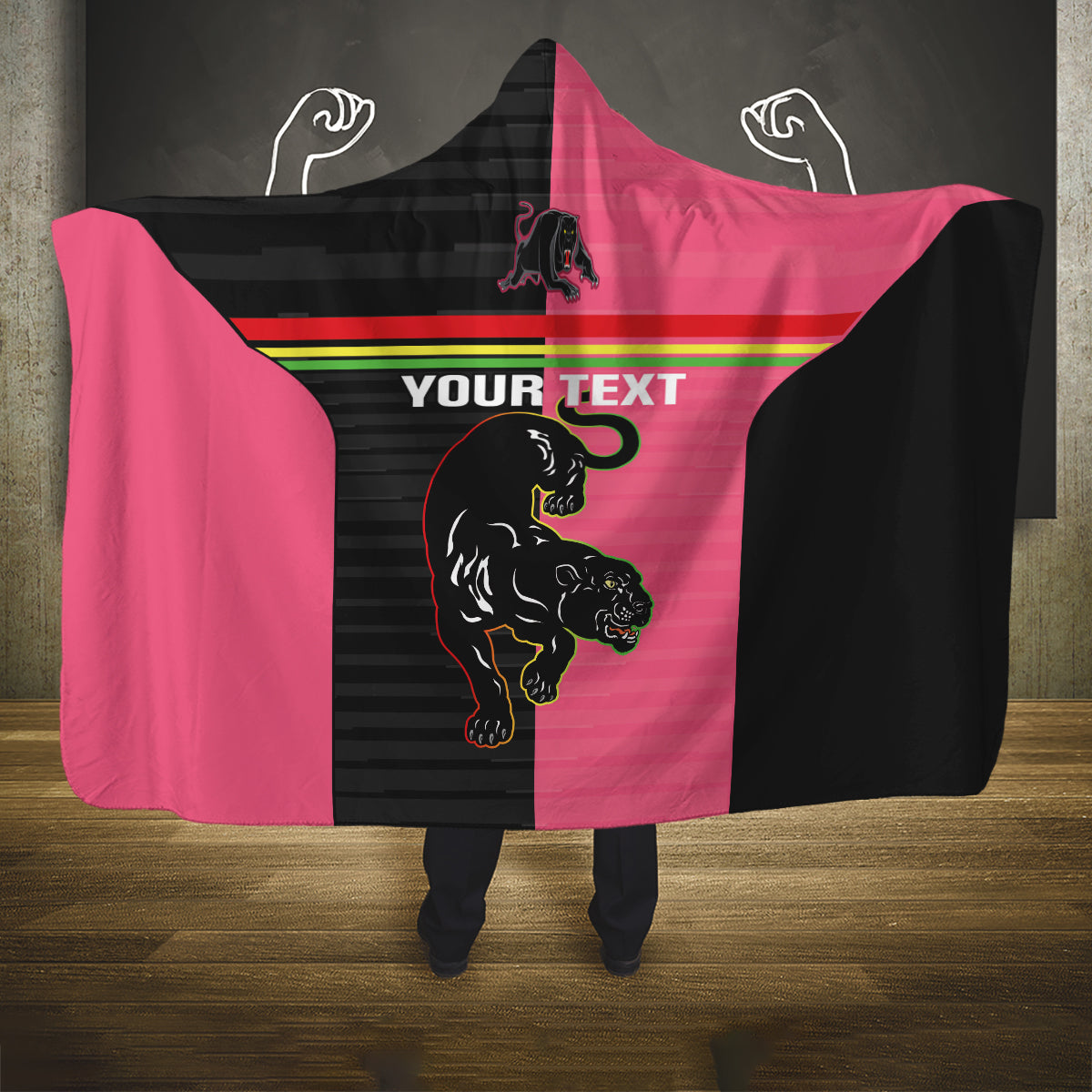 Custom Panthers Rugby Hooded Blanket Black Pink Color Sporty Style