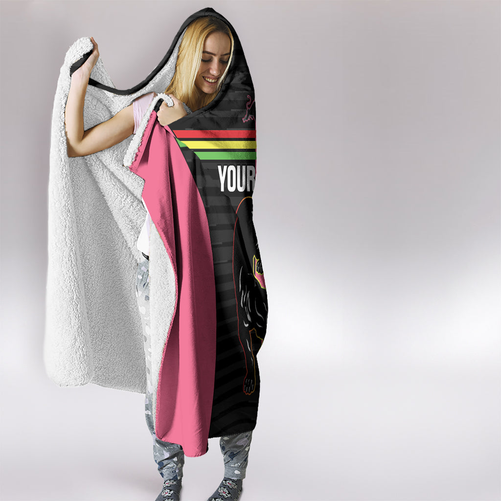 Custom Panthers Rugby Hooded Blanket Black Pink Color Sporty Style