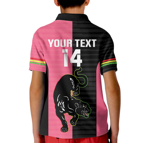 Custom Panthers Rugby Kid Polo Shirt Black Pink Color Sporty Style