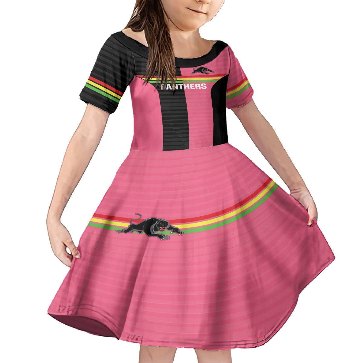 Custom Panthers Rugby Kid Short Sleeve Dress Black Pink Color Sporty Style