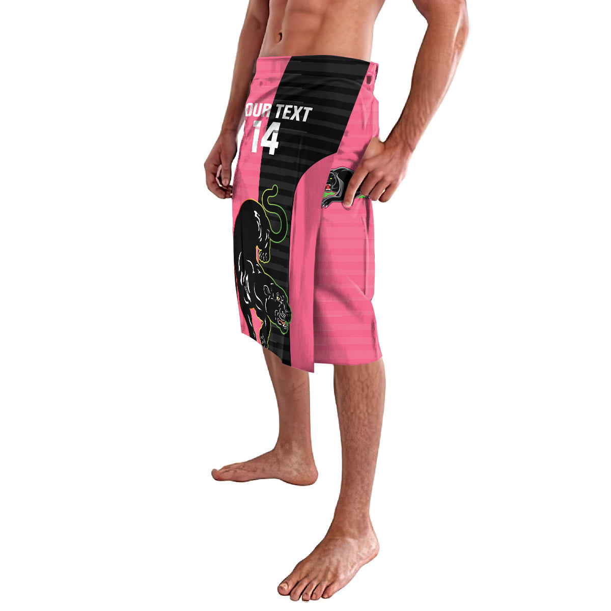 Custom Panthers Rugby Lavalava Black Pink Color Sporty Style