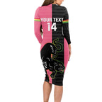 Custom Panthers Rugby Long Sleeve Bodycon Dress Black Pink Color Sporty Style