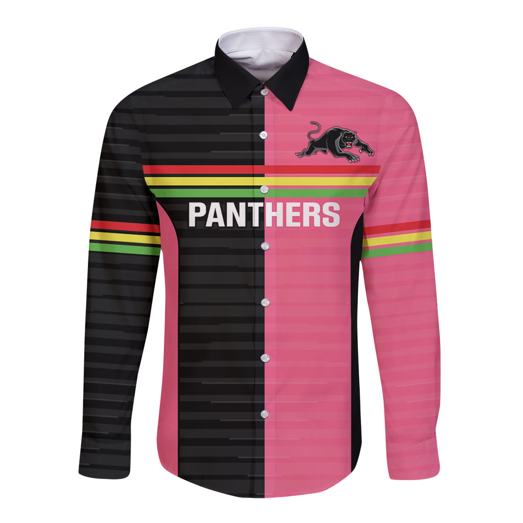 Custom Panthers Rugby Long Sleeve Button Shirt Black Pink Color Sporty Style