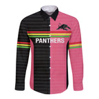Custom Panthers Rugby Long Sleeve Button Shirt Black Pink Color Sporty Style