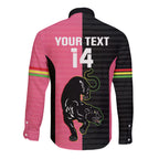 Custom Panthers Rugby Long Sleeve Button Shirt Black Pink Color Sporty Style