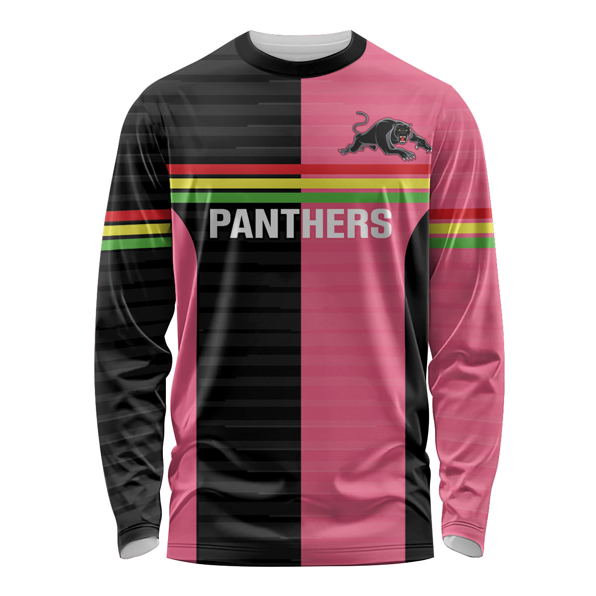 Custom Panthers Rugby Long Sleeve Shirt Black Pink Color Sporty Style