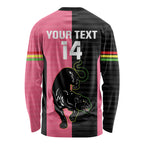 Custom Panthers Rugby Long Sleeve Shirt Black Pink Color Sporty Style