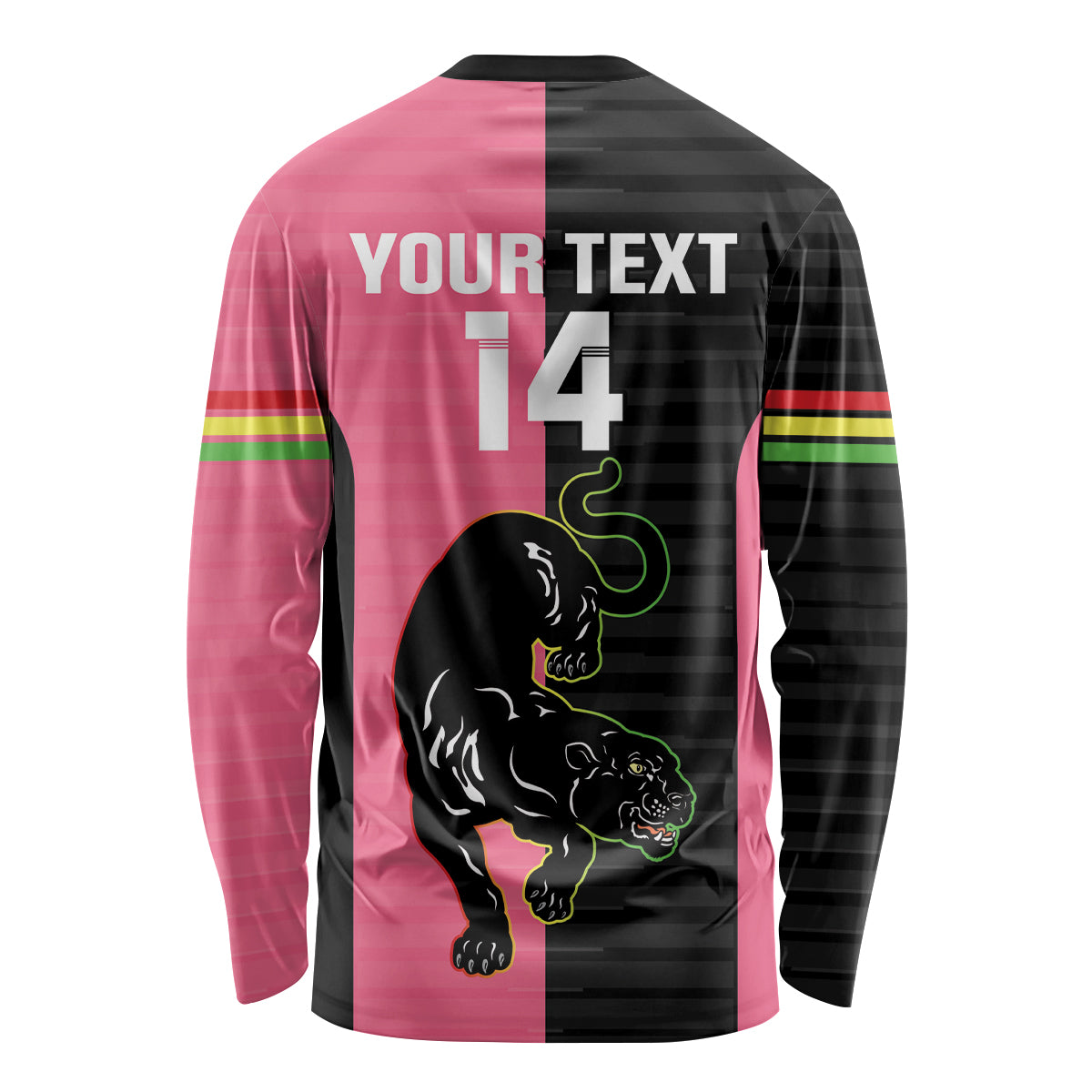 Custom Panthers Rugby Long Sleeve Shirt Black Pink Color Sporty Style