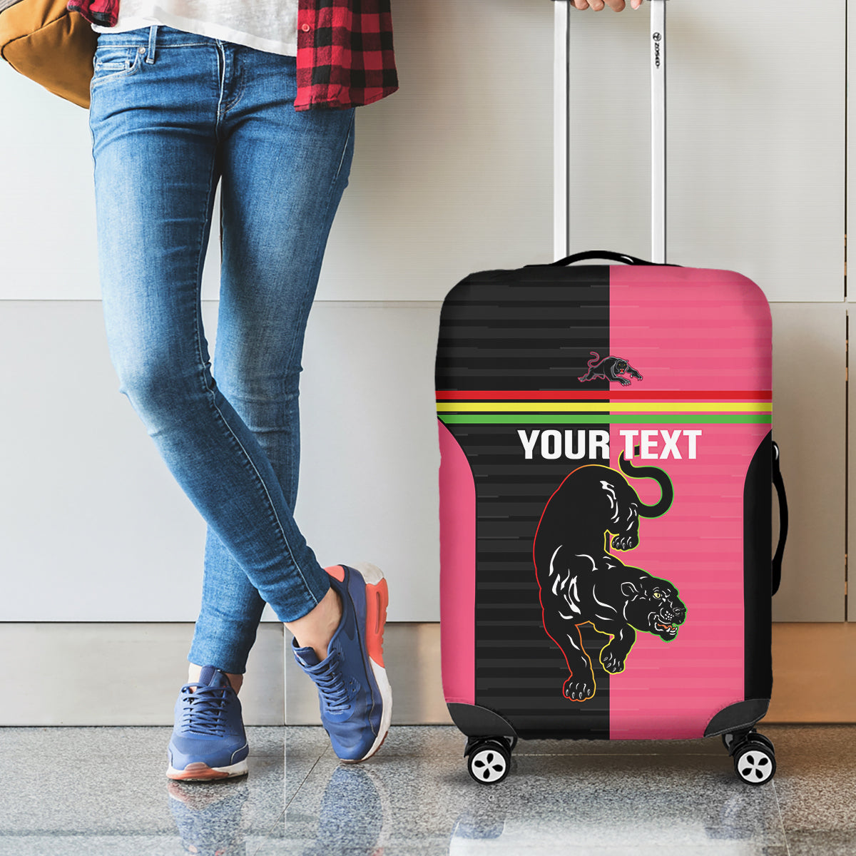 Custom Panthers Rugby Luggage Cover Black Pink Color Sporty Style