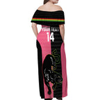 Custom Panthers Rugby Off Shoulder Maxi Dress Black Pink Color Sporty Style