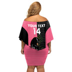 Custom Panthers Rugby Off Shoulder Short Dress Black Pink Color Sporty Style