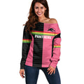 Custom Panthers Rugby Off Shoulder Sweater Black Pink Color Sporty Style