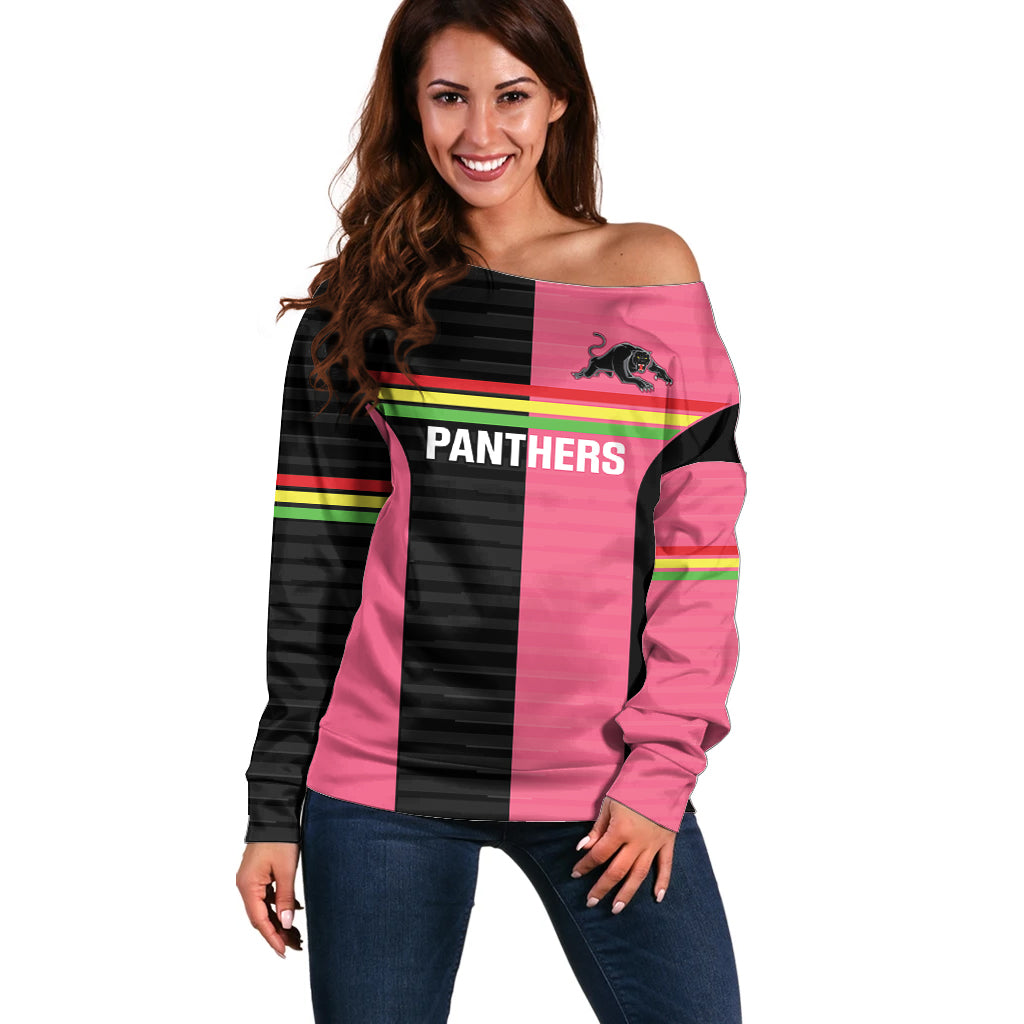 Custom Panthers Rugby Off Shoulder Sweater Black Pink Color Sporty Style