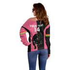 Custom Panthers Rugby Off Shoulder Sweater Black Pink Color Sporty Style