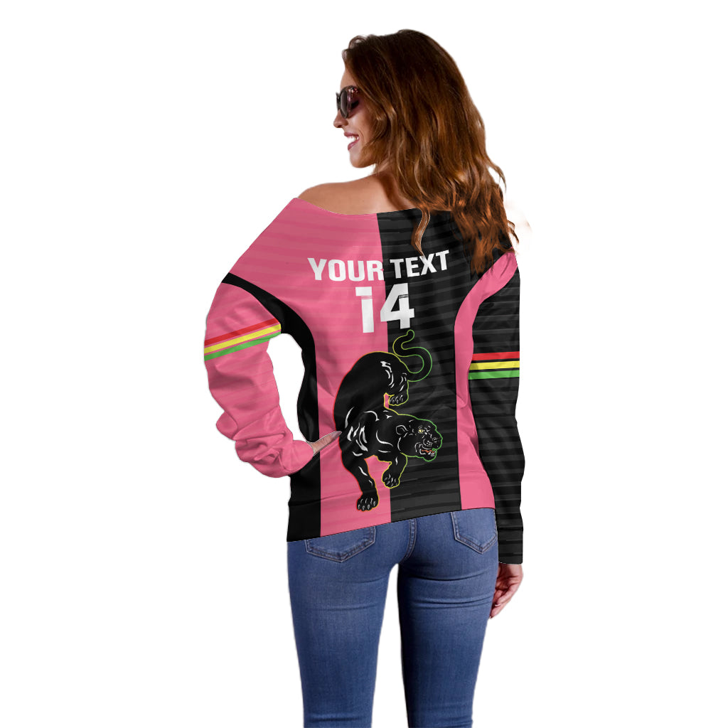 Custom Panthers Rugby Off Shoulder Sweater Black Pink Color Sporty Style