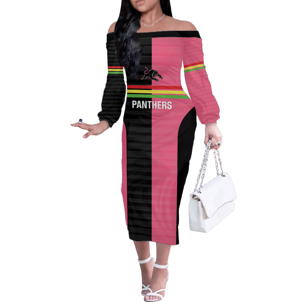 Custom Panthers Rugby Off The Shoulder Long Sleeve Dress Black Pink Color Sporty Style