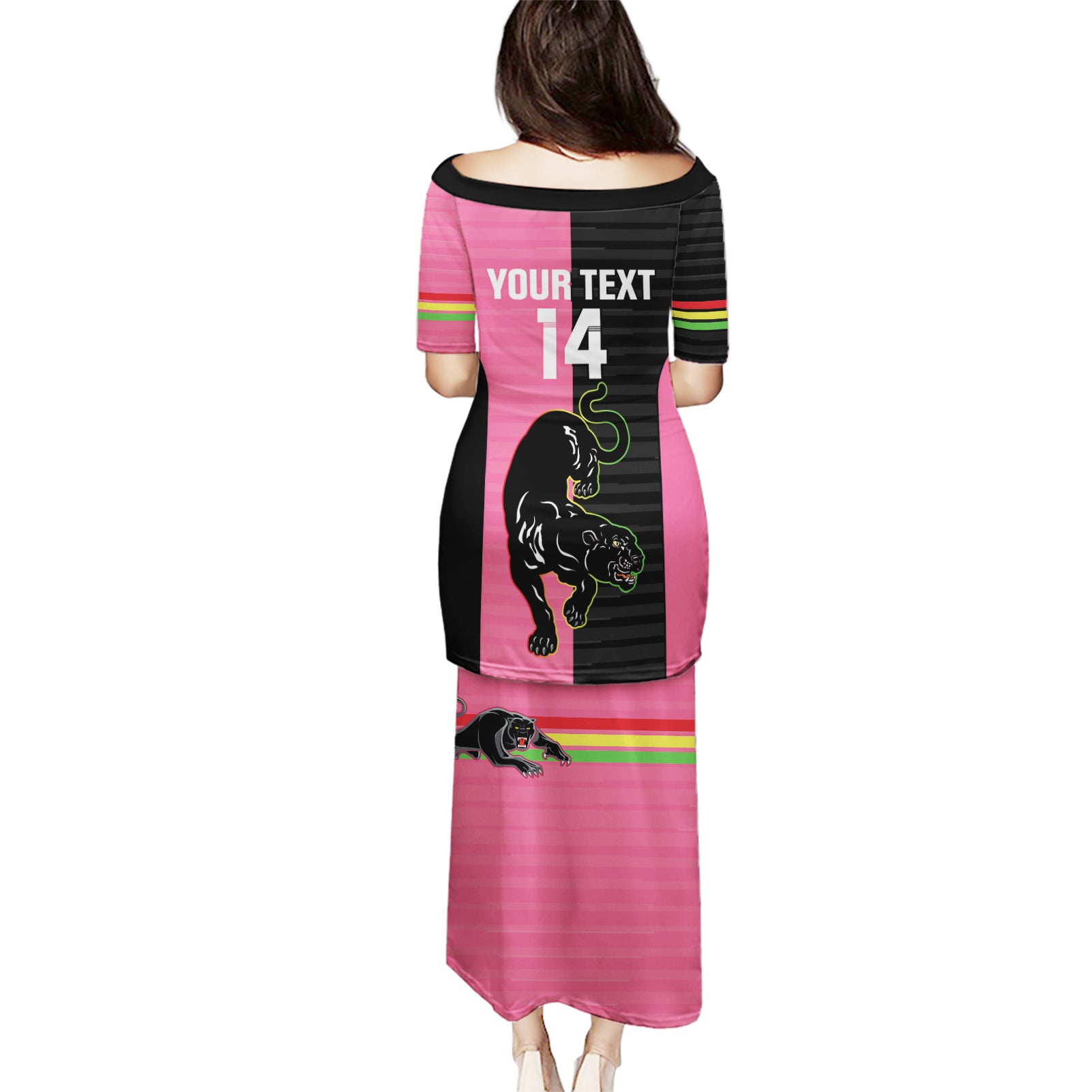 Custom Panthers Rugby Puletasi Black Pink Color Sporty Style