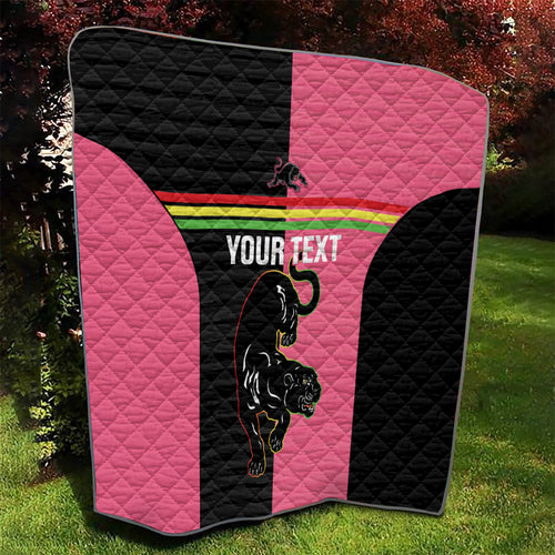 Custom Panthers Rugby Quilt Black Pink Color Sporty Style