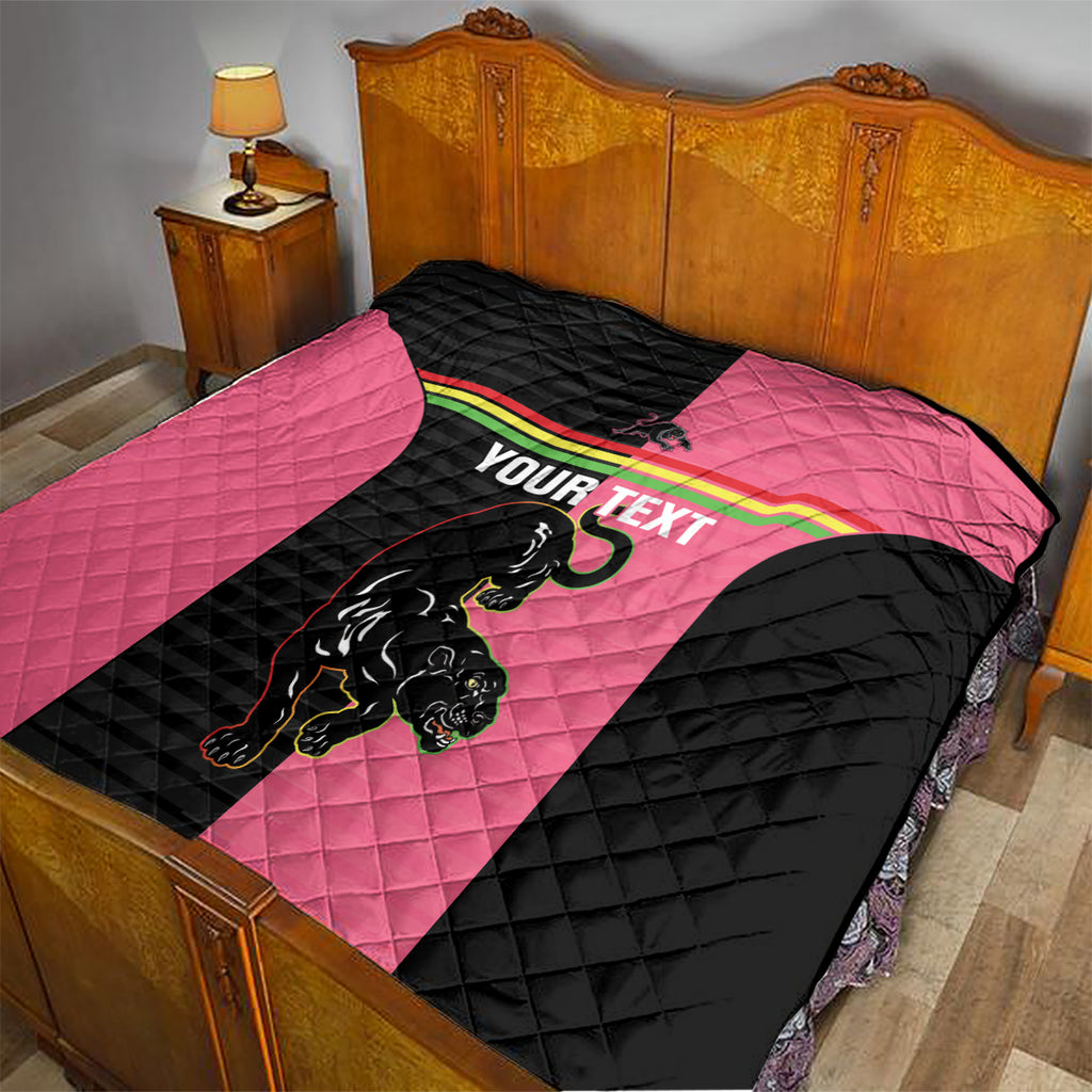 Custom Panthers Rugby Quilt Black Pink Color Sporty Style
