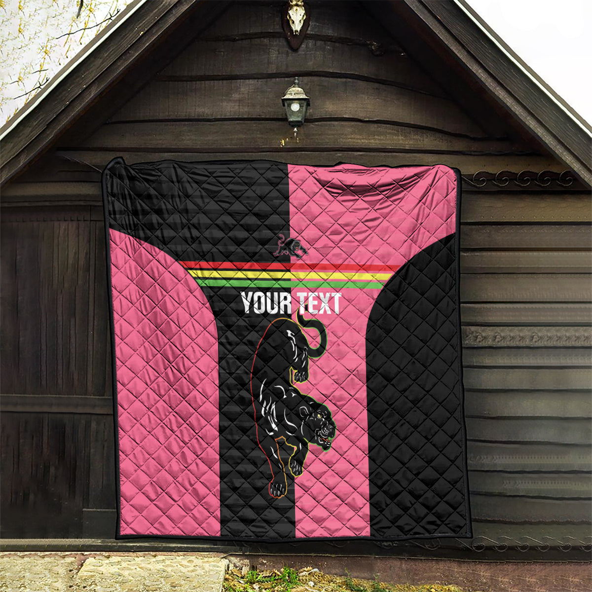 Custom Panthers Rugby Quilt Black Pink Color Sporty Style