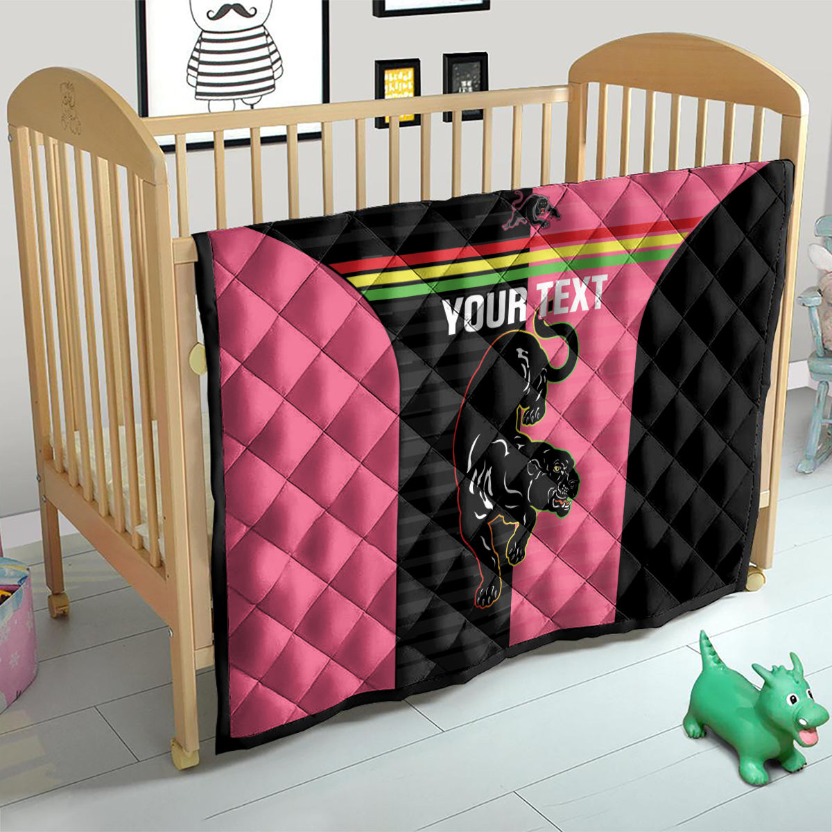 Custom Panthers Rugby Quilt Black Pink Color Sporty Style