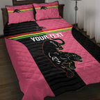 Custom Panthers Rugby Quilt Bed Set Black Pink Color Sporty Style