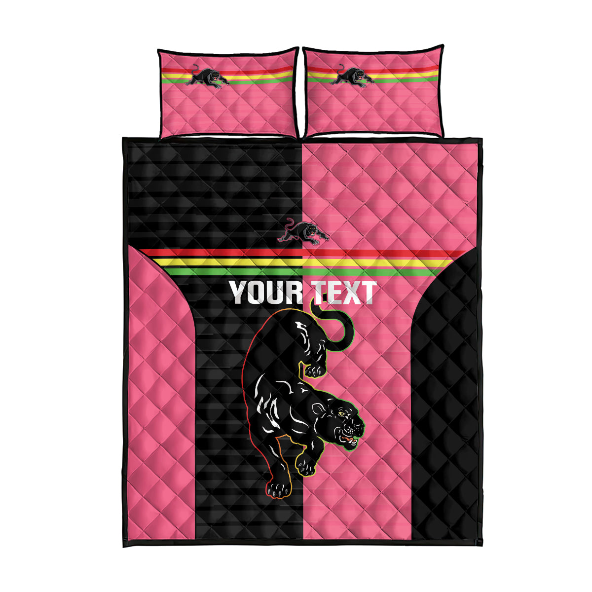 Custom Panthers Rugby Quilt Bed Set Black Pink Color Sporty Style