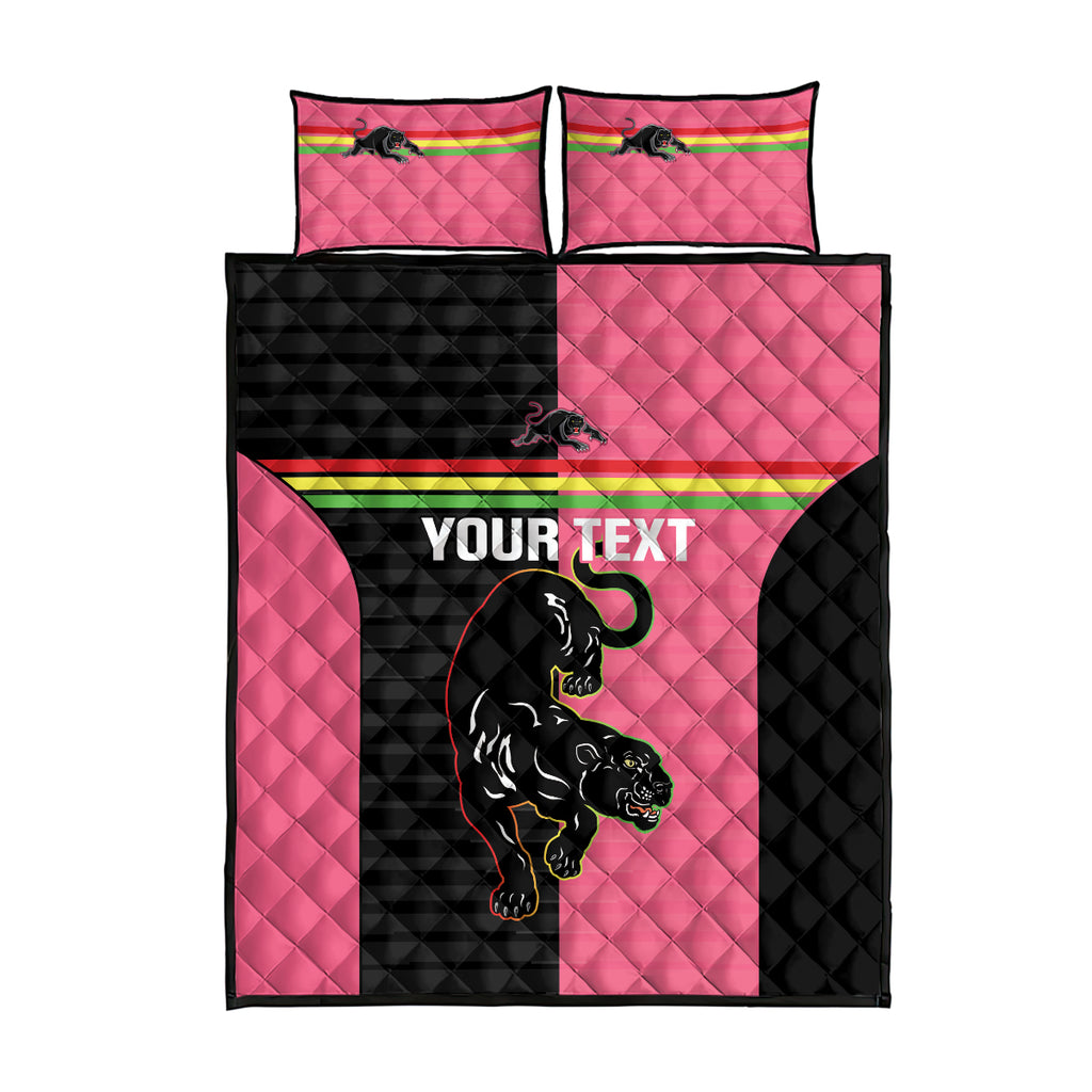 Custom Panthers Rugby Quilt Bed Set Black Pink Color Sporty Style