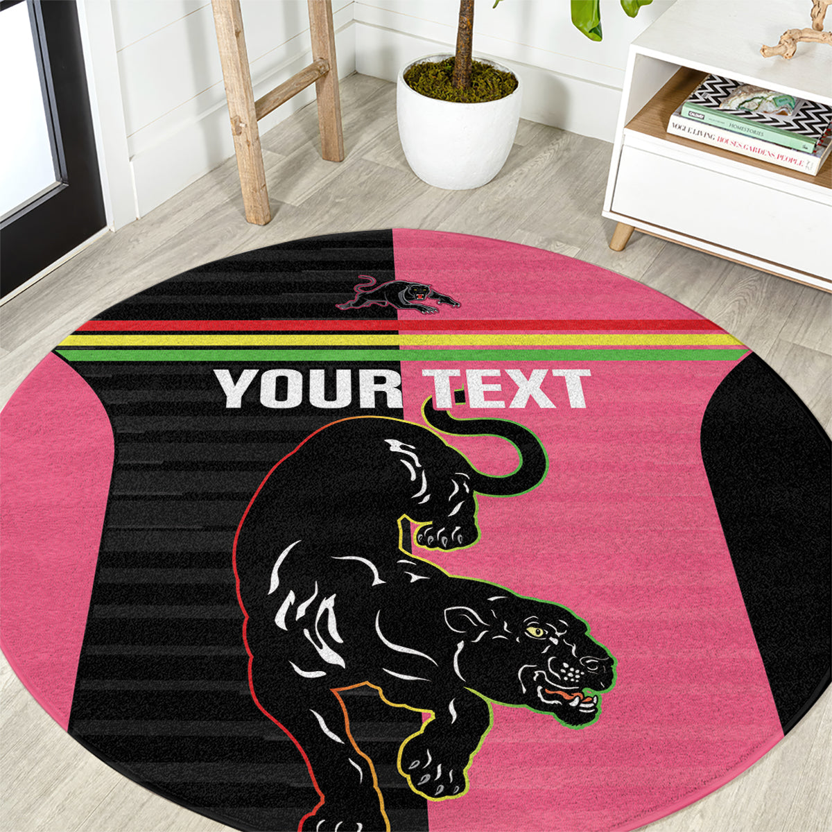 Custom Panthers Rugby Round Carpet Black Pink Color Sporty Style