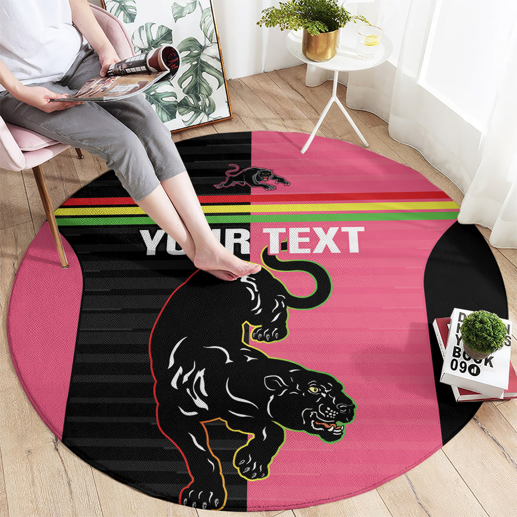 Custom Panthers Rugby Round Carpet Black Pink Color Sporty Style