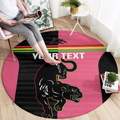 Custom Panthers Rugby Round Carpet Black Pink Color Sporty Style