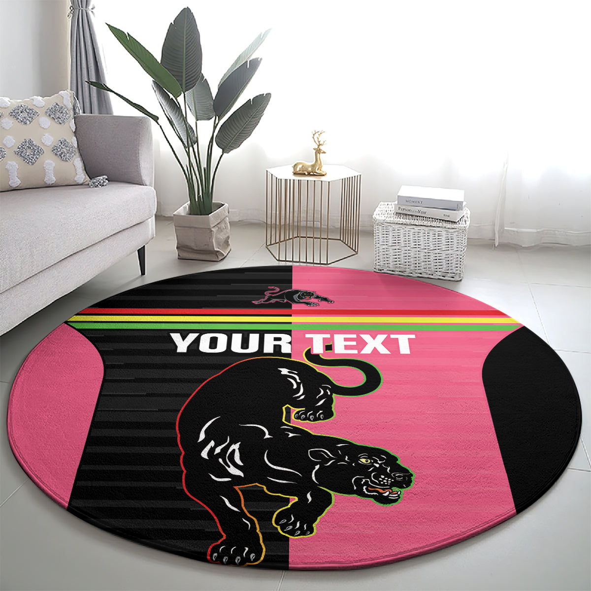 Custom Panthers Rugby Round Carpet Black Pink Color Sporty Style