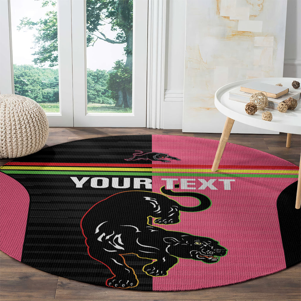 Custom Panthers Rugby Round Carpet Black Pink Color Sporty Style