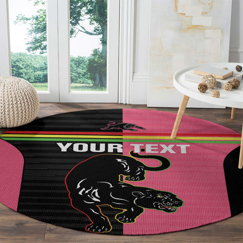 Custom Panthers Rugby Round Carpet Black Pink Color Sporty Style