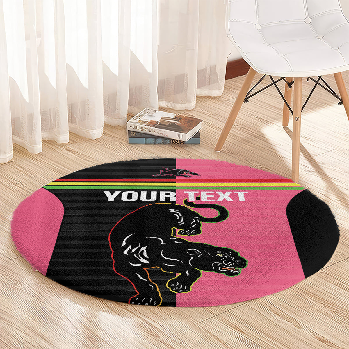 Custom Panthers Rugby Round Carpet Black Pink Color Sporty Style