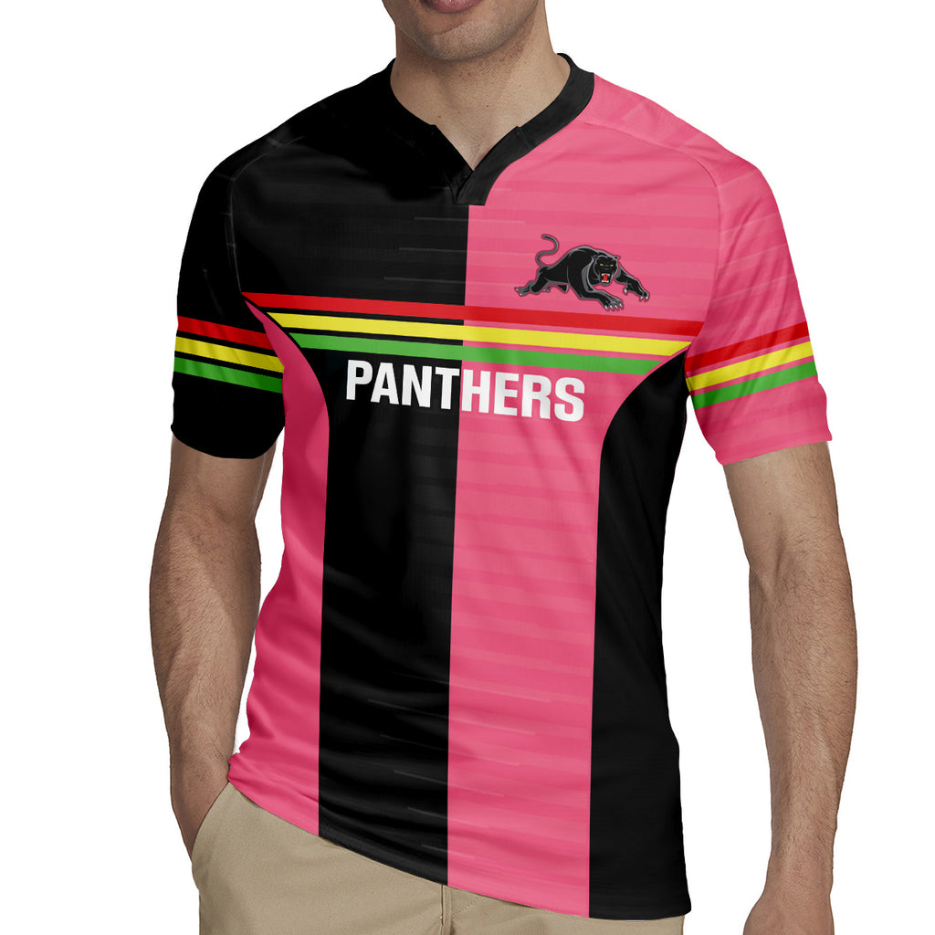 Custom Panthers Rugby Rugby Jersey Black Pink Color Sporty Style