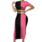 Custom Panthers Rugby Short Sleeve Bodycon Dress Black Pink Color Sporty Style