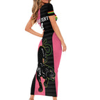 Custom Panthers Rugby Short Sleeve Bodycon Dress Black Pink Color Sporty Style