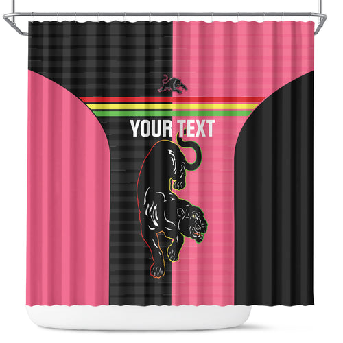 Custom Panthers Rugby Shower Curtain Black Pink Color Sporty Style