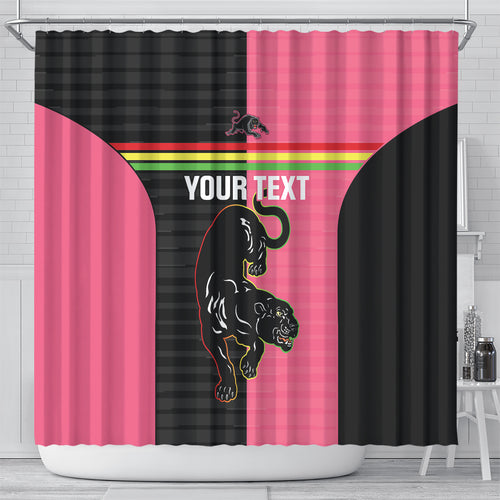 Custom Panthers Rugby Shower Curtain Black Pink Color Sporty Style