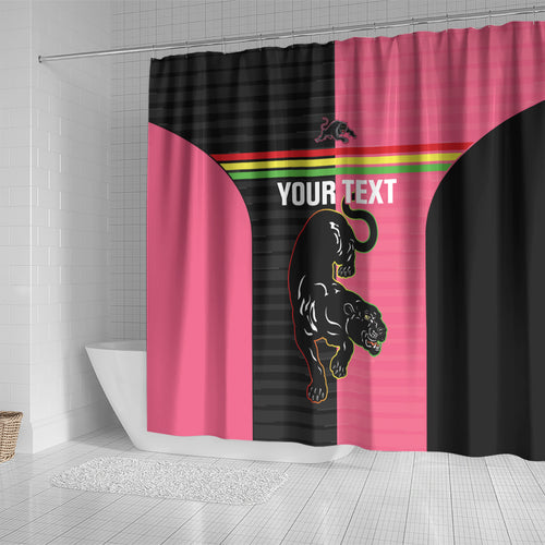 Custom Panthers Rugby Shower Curtain Black Pink Color Sporty Style