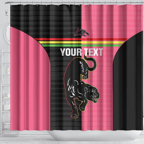 Custom Panthers Rugby Shower Curtain Black Pink Color Sporty Style