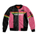 Custom Panthers Rugby Sleeve Zip Bomber Jacket Black Pink Color Sporty Style