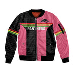 Custom Panthers Rugby Sleeve Zip Bomber Jacket Black Pink Color Sporty Style