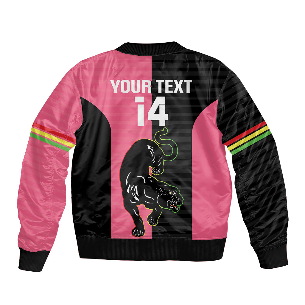 Custom Panthers Rugby Sleeve Zip Bomber Jacket Black Pink Color Sporty Style