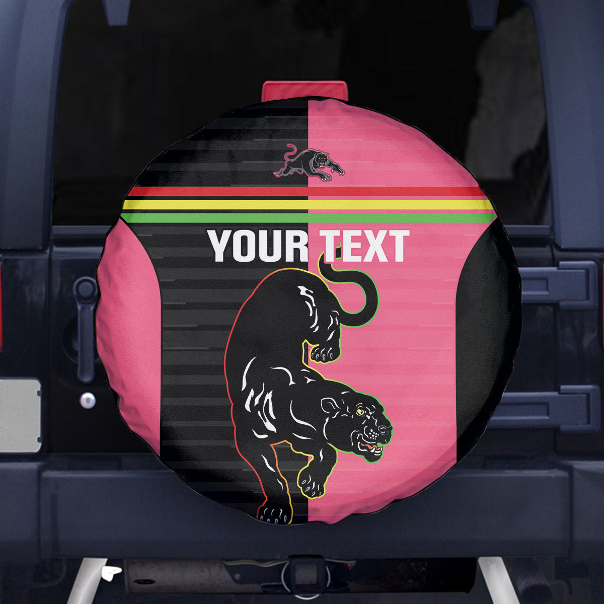 Custom Panthers Rugby Spare Tire Cover Black Pink Color Sporty Style