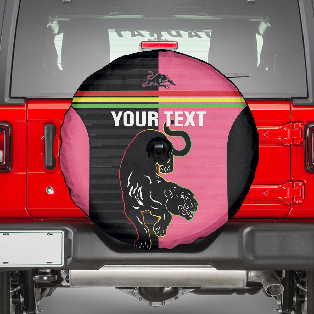 Custom Panthers Rugby Spare Tire Cover Black Pink Color Sporty Style