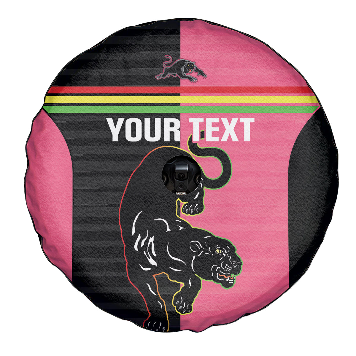 Custom Panthers Rugby Spare Tire Cover Black Pink Color Sporty Style